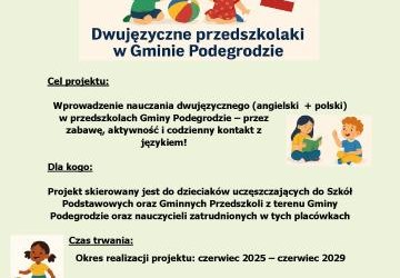 Rekrutacja do projektu „Let’s play! Dwujęzyczne przedszkolaki w Gminie Podegrodzie”